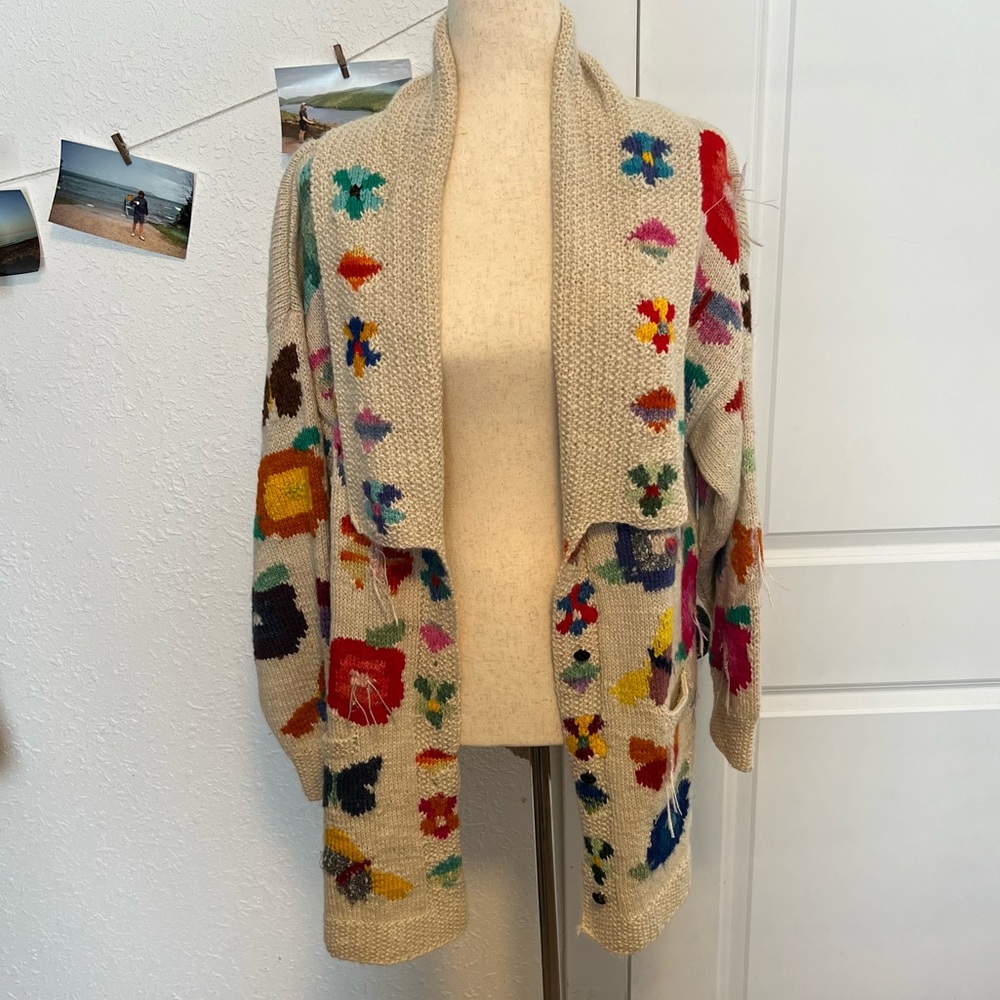 VNTG Handknit Nancy Jemio Art to Wear Garden‎ Friends Cardigan Sweater - Picture 3 of 7